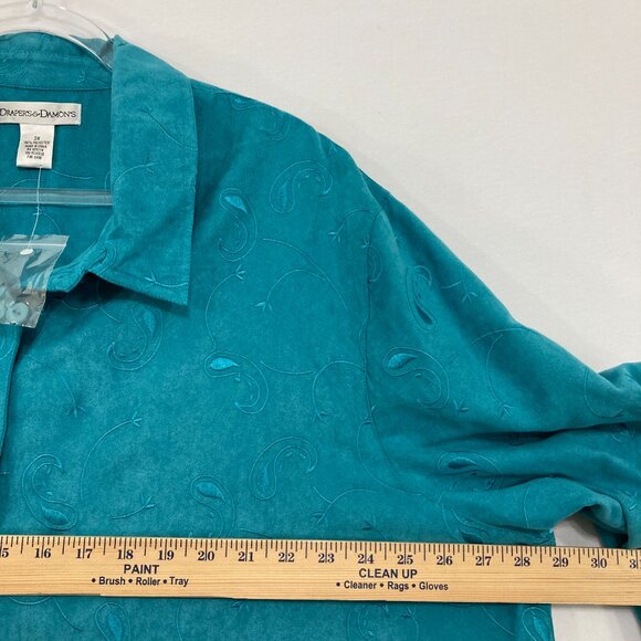 New Draper's & Damon's sz 3X Blue Teal size 3X Embroidered Long Sleeve Button Up - Picture 6 of 11